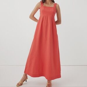 Pact Canopy Linen Blend Maxi Tank Dress Sleeveless Square Neck Smocked Red XS